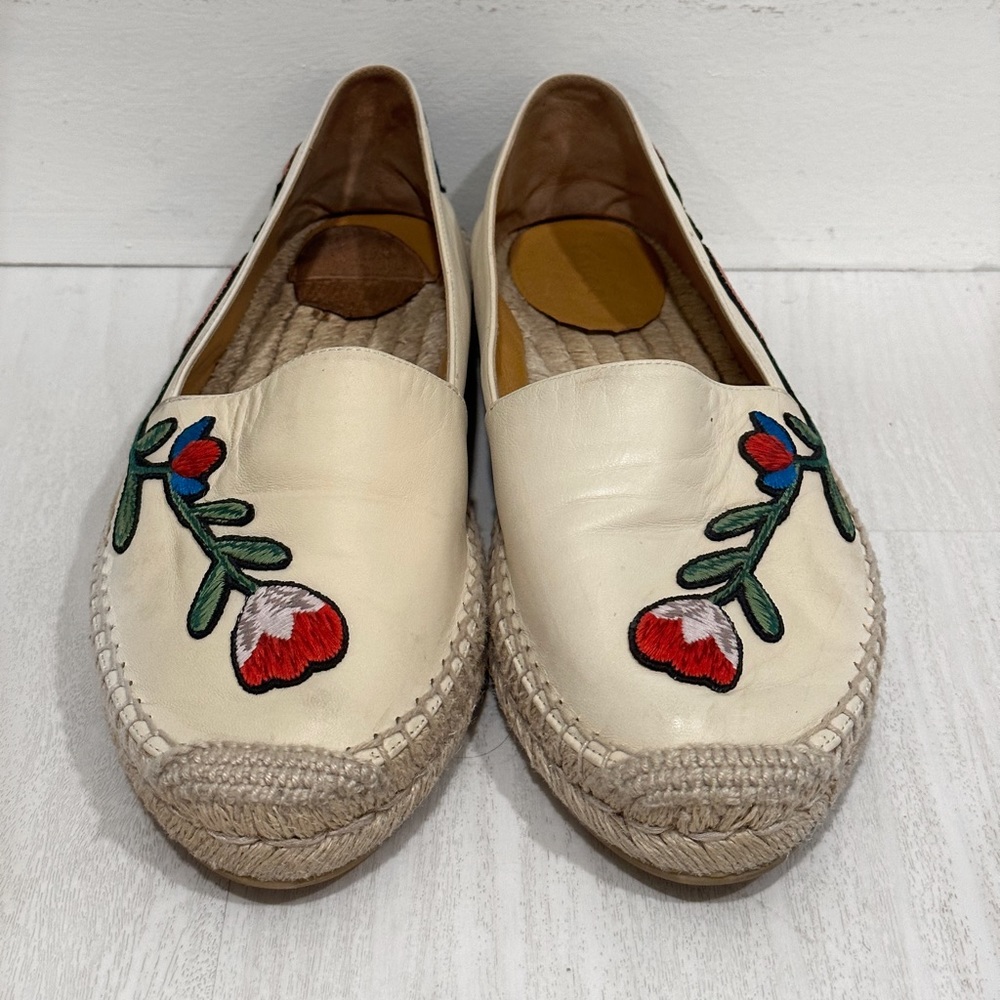 GUCCI | Espadrilles | Neutral Leather Floral Embroidered, size 39 1/2